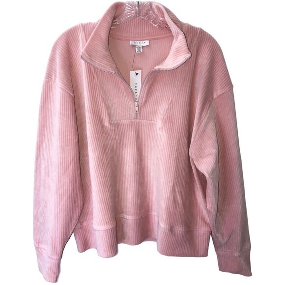 Topshop Ribbed Velour Half Zip Sweatshirt 4-6 NWT - Picture 2 of 9